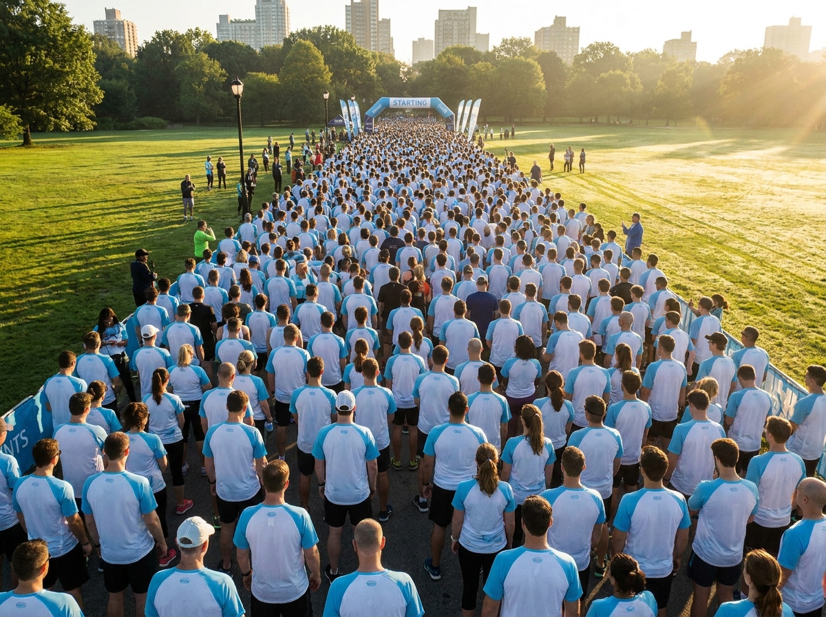 Large crowd of participants at the starting line of a charity run fundraiser.