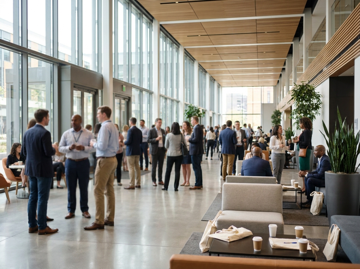 Attendees networking at a professional diversity event.