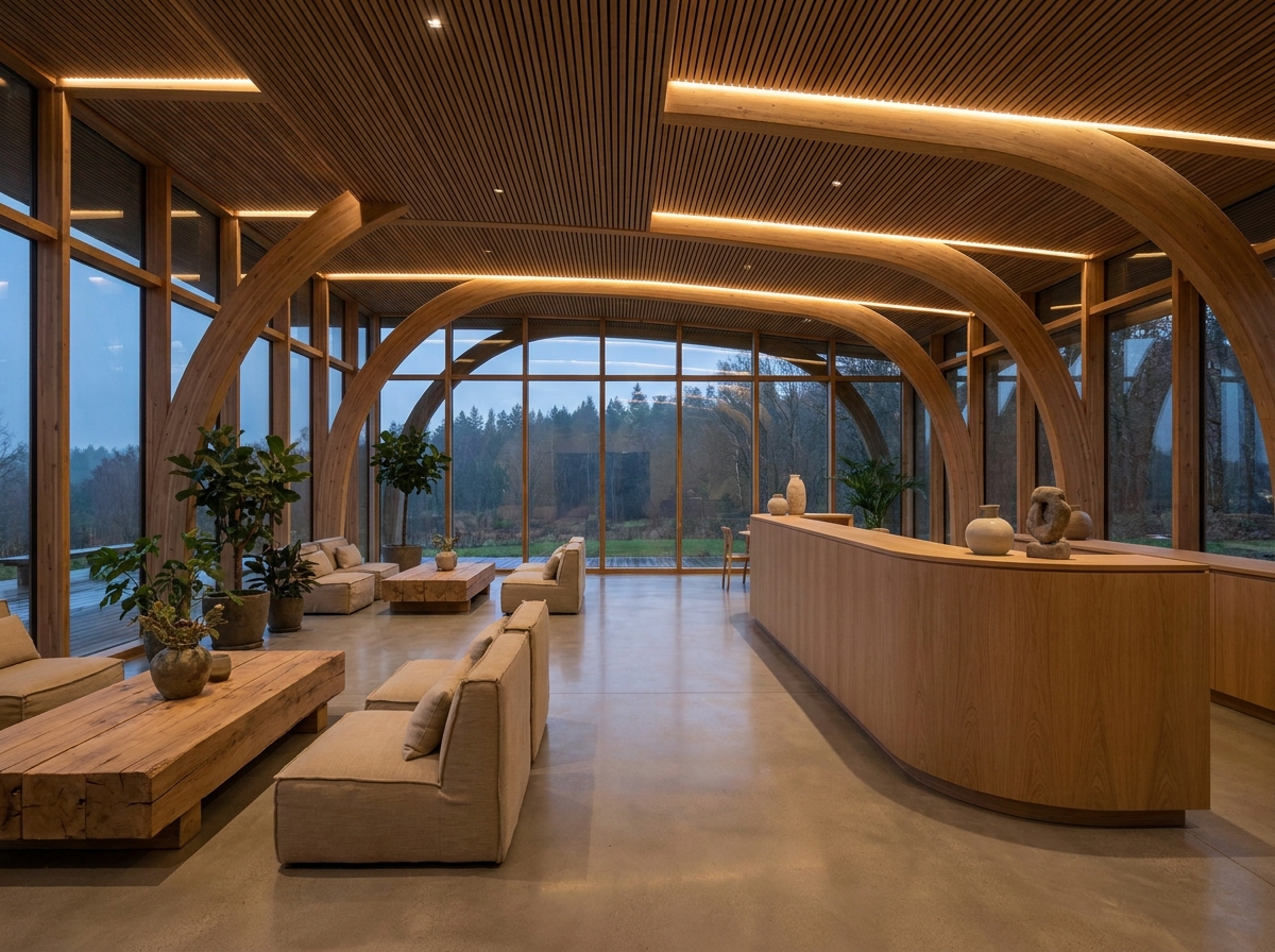 The calm and welcoming reception area of a modern wellness center.