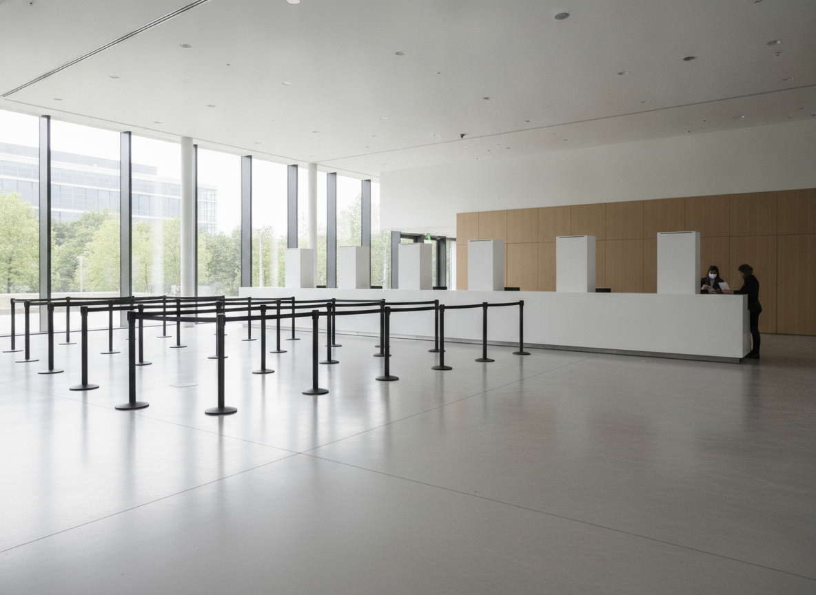An organized event registration desk, set up for success with data-driven planning.