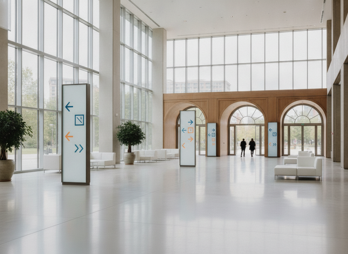 An empty, well-organized event lobby, ready for a seamless check-in experience.