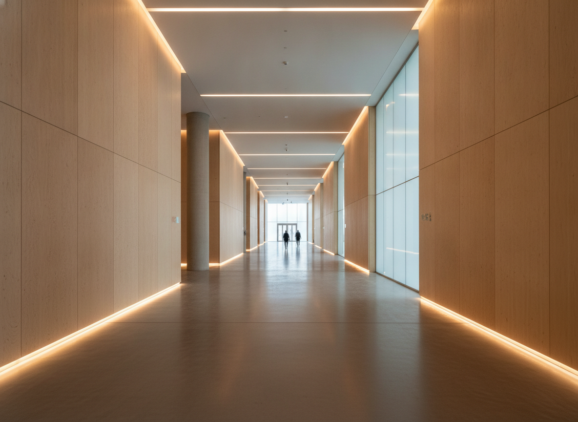 An empty corridor in a modern event venue, representing a smooth flow of attendees.