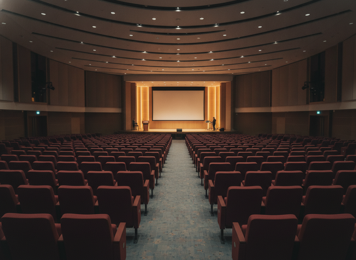 An empty auditorium, representing the financial reporting and analytics behind a successful event.
