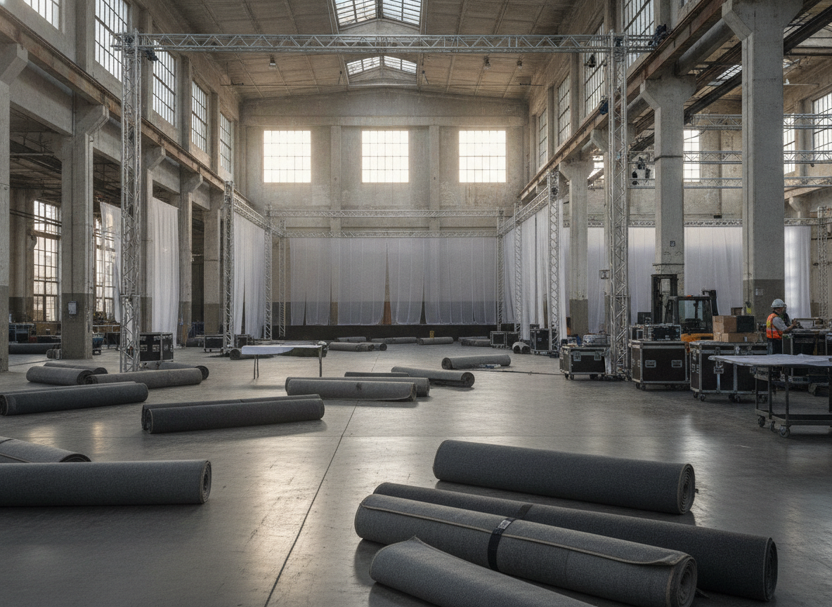An event space under construction, illustrating the need for fast event payouts for upfront costs.