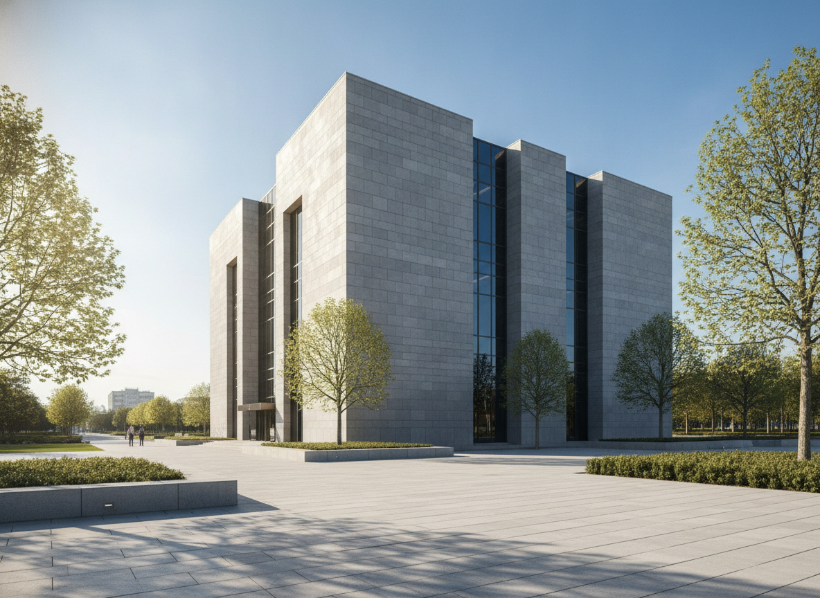 The exterior of a modern bank, symbolizing secure ticket revenue payout.