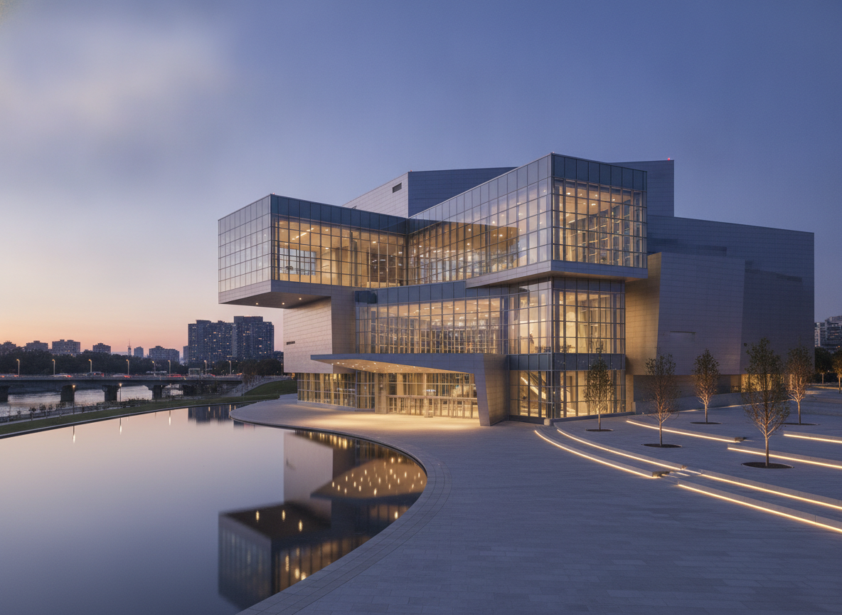 The striking exterior of a modern performing arts center that could offer a membership program.