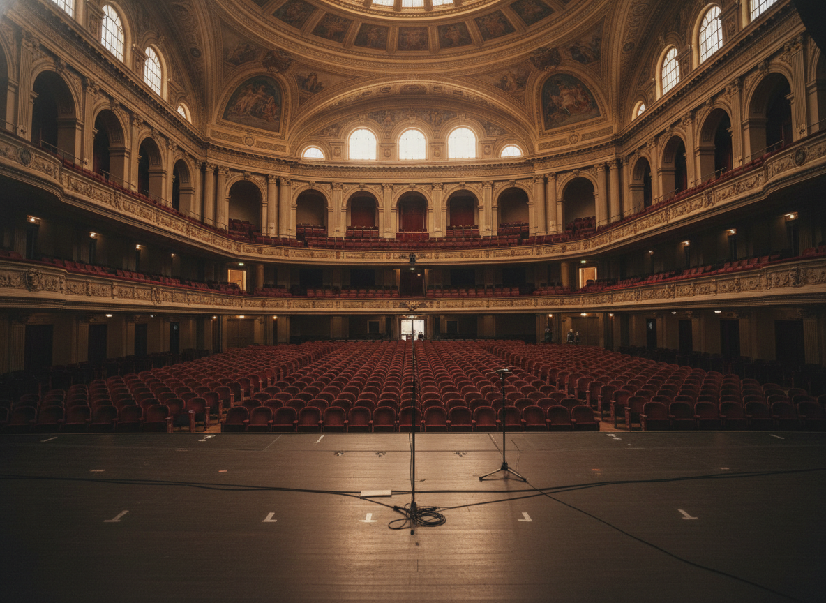 An empty theater with organized seating, ready for an event managed with online ticket sales.