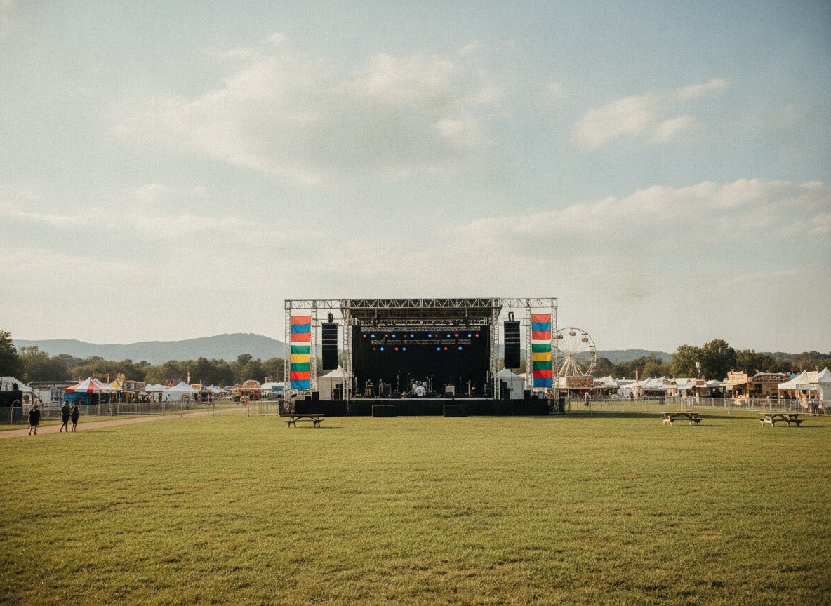 An outdoor event stage, showing how organizers can track promo code success from different channels.