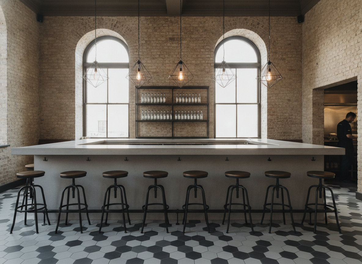 An empty, stylish bar ready to host a weekly event series.