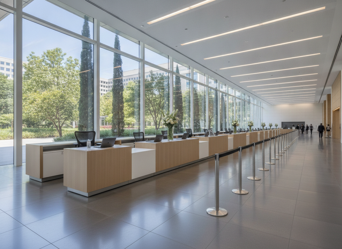 An organized event registration desk, reflecting simplified refund workflows.
