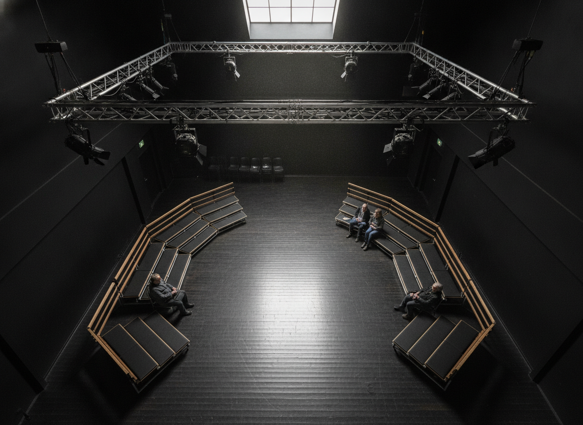 A black-box theatre with a custom reserved seating arrangement.