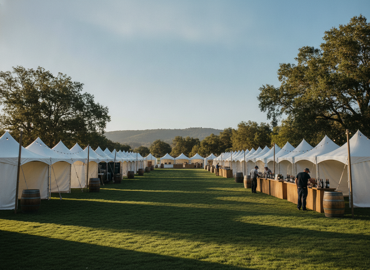 An outdoor festival space during setup, perfect for an event with early bird tickets.