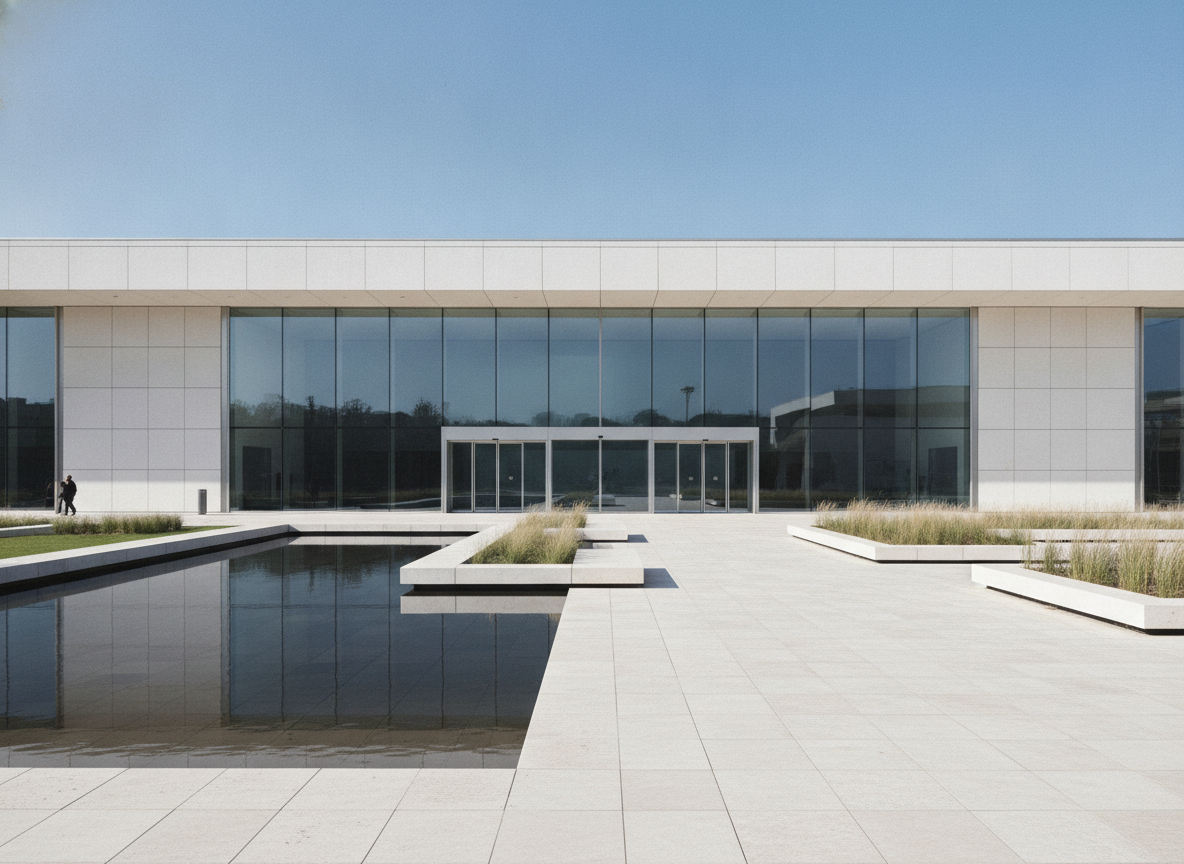 The modern entrance to an event venue, ready for streamlined check-in.