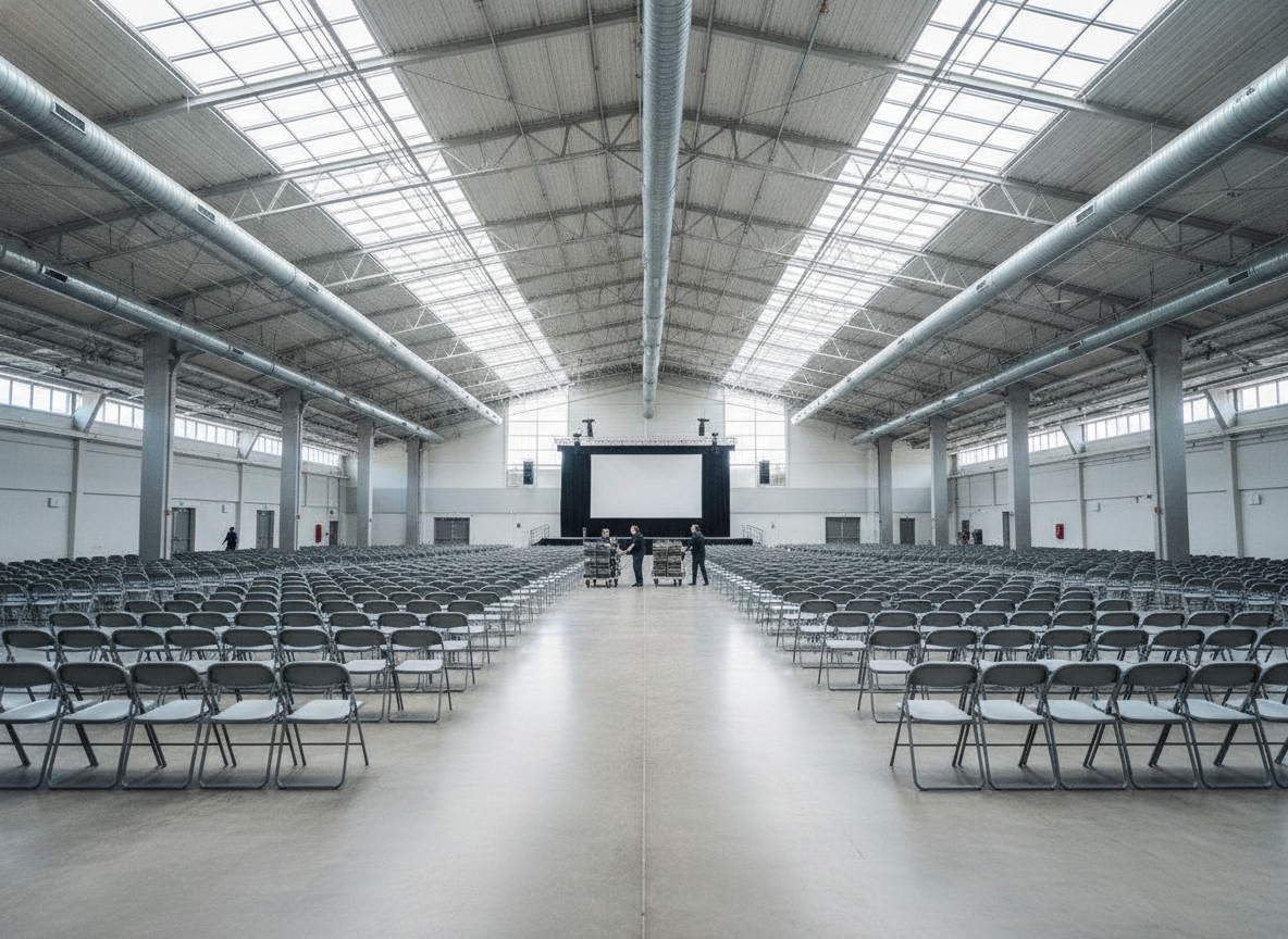 Rows of chairs in an empty conference hall, representing the need to gauge event demand.