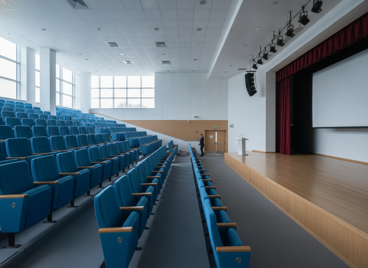 A modern and clean auditorium ready for an event, managed with Eventbrite's tools.