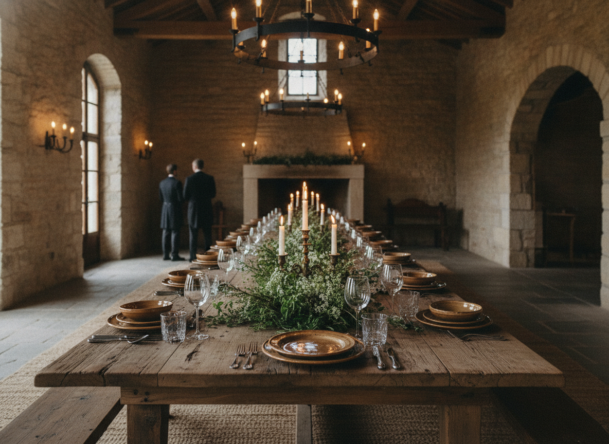 A beautifully set dining table ready for guests to enjoy the meal from a cooking workshop.