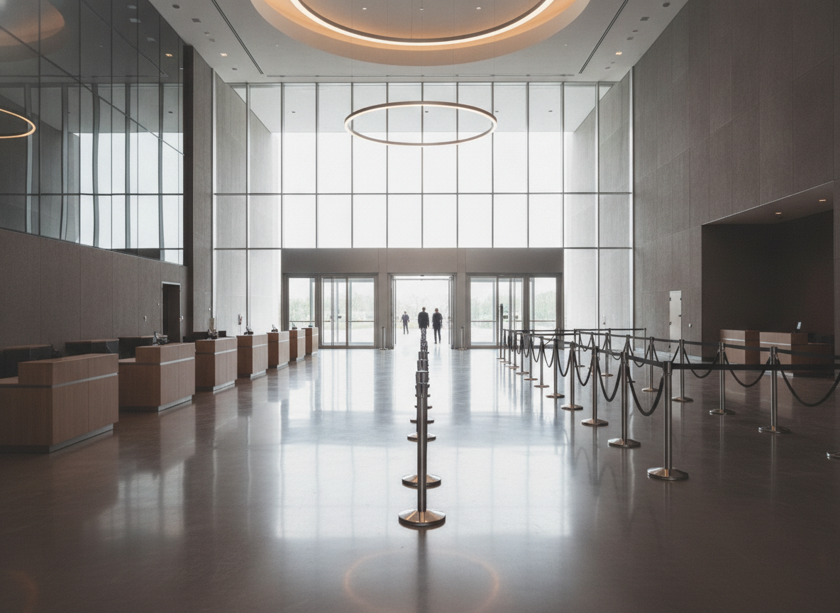 The empty, prepared entrance to a venue for a craft market event.