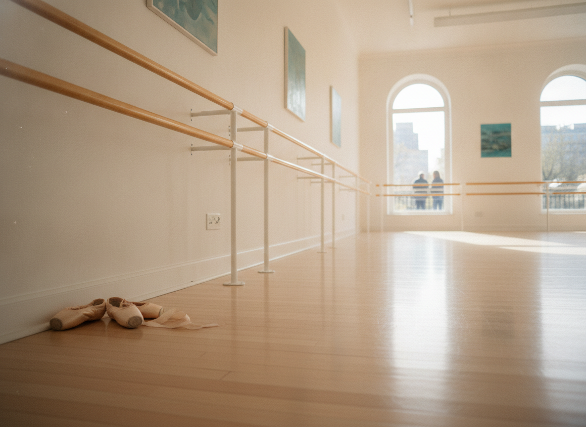 Ballet shoes on the floor of a studio, representing dance class planning.