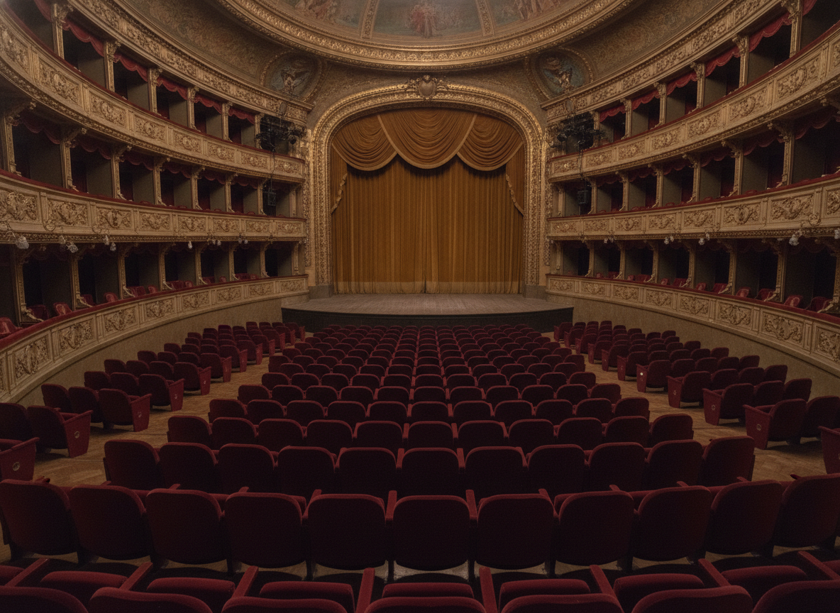 Auditorium seating in a theater, ready for a dance performance.