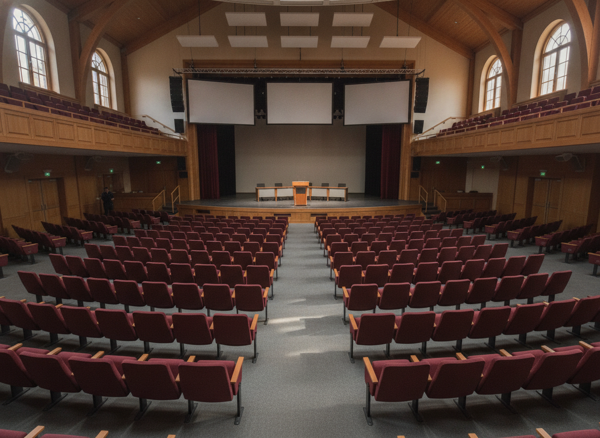 An auditorium set up with chairs for a Juneteenth educational panel.