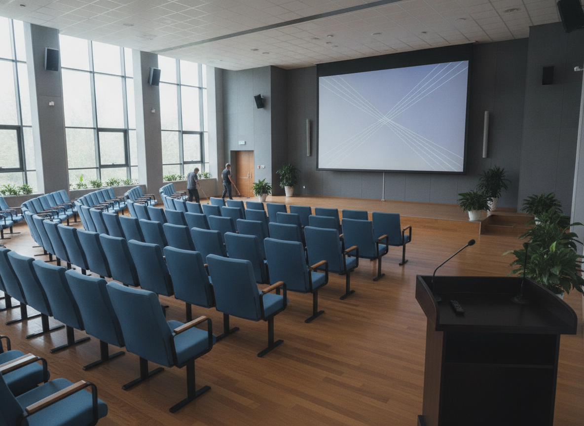 An empty lecture room ready for a parenting seminar.