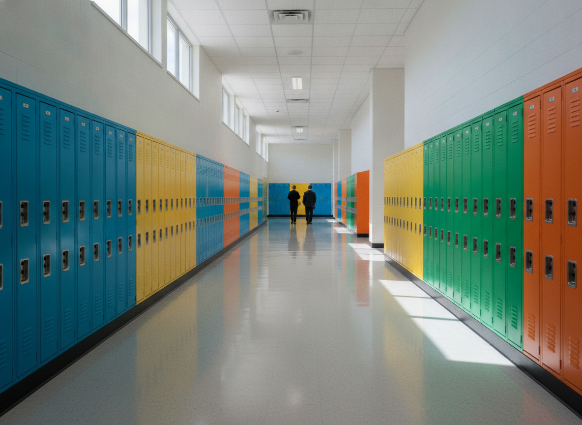 An empty school hallway with lockers, representing a venue for a school event.