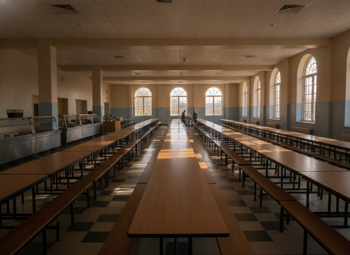 A school cafeteria set up for a parent breakfast or school event.