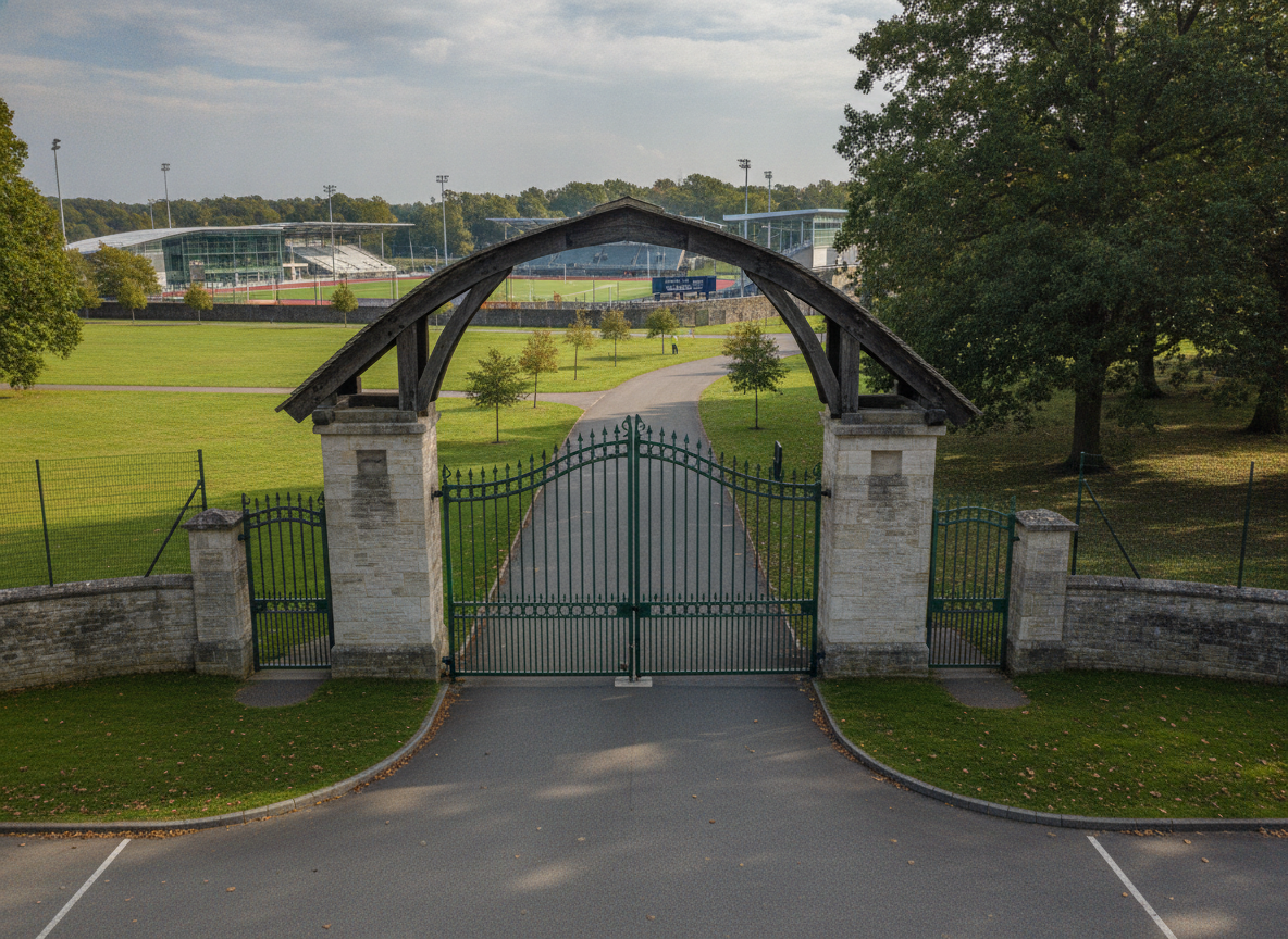 The entrance to a sports venue before a tournament.