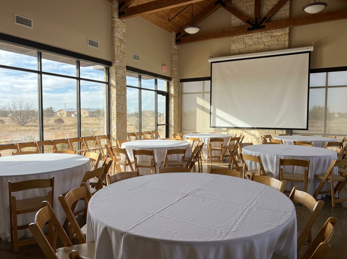 A community event space in Abilene set up for a conference.