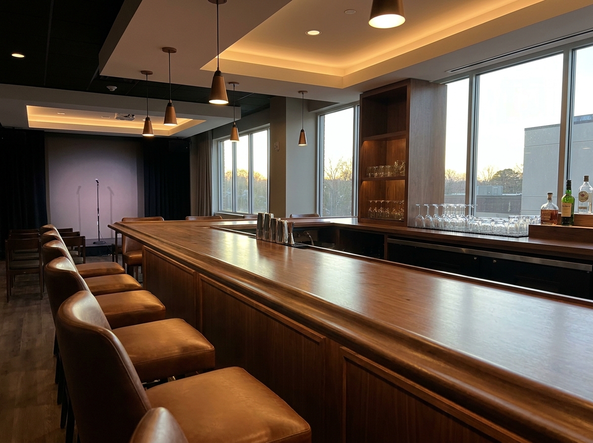 The empty bar at a venue in Albuquerque that hosts comedy nights.