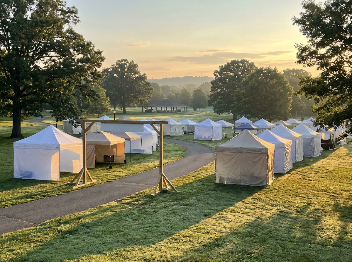 The entrance to an Arlington community festival before attendees arrive.