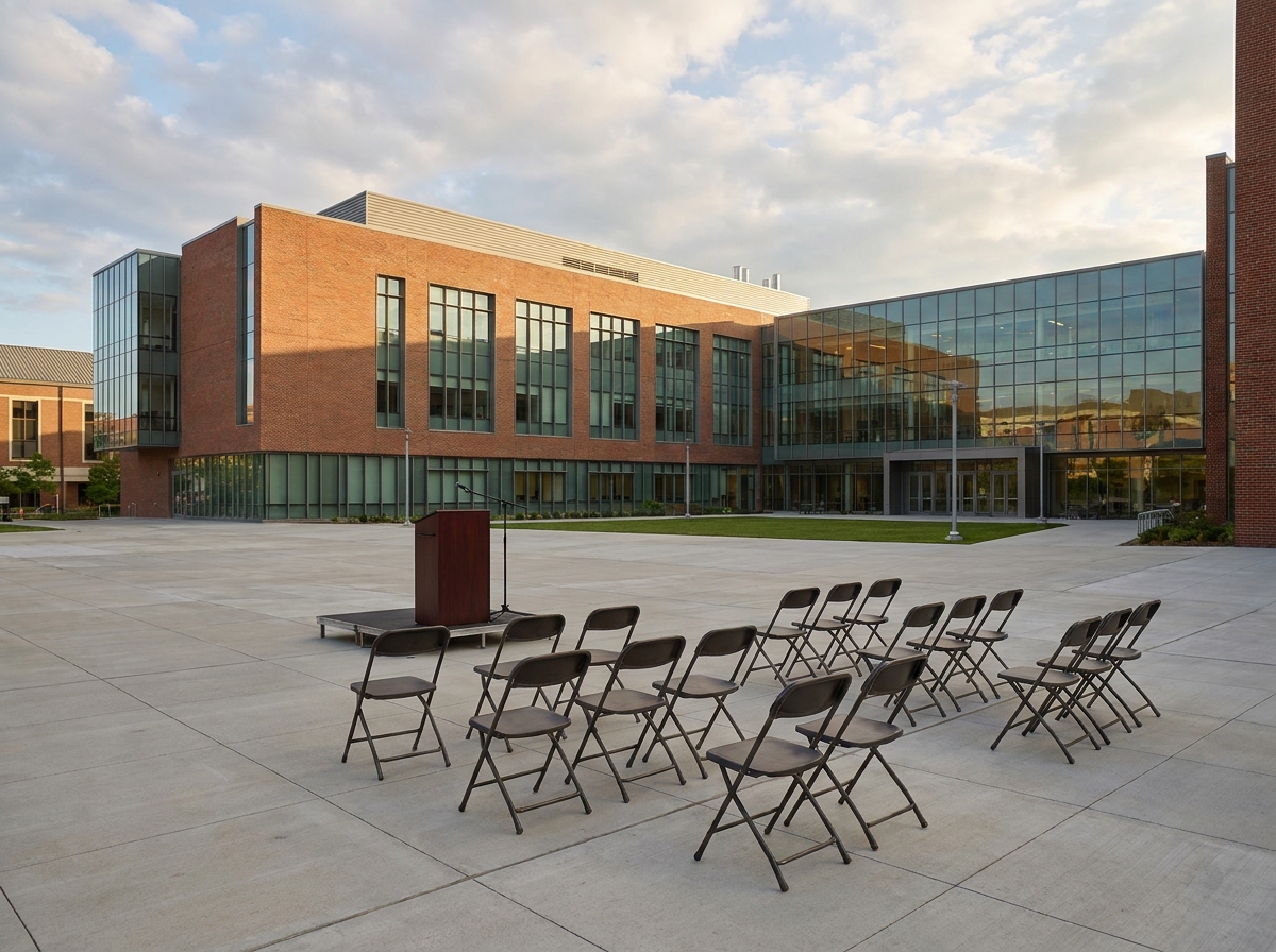 An outdoor event space at a university campus in Arlington.