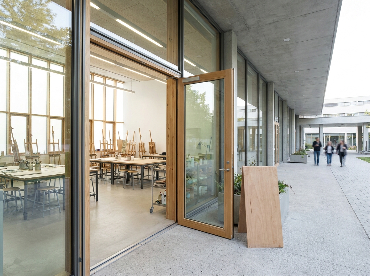 The entrance to a studio where a painting class or art workshop is held.