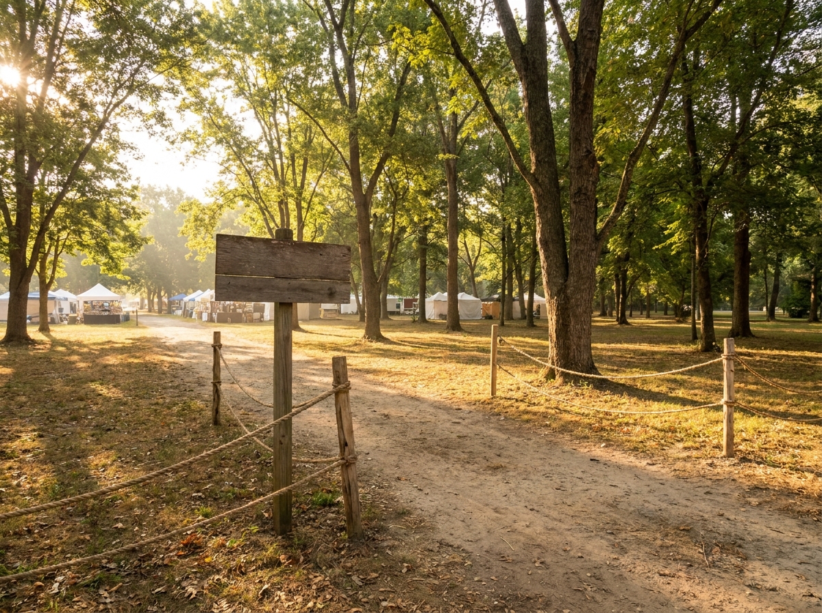 The entrance to an outdoor craft fair in Asheville, ready for attendees.