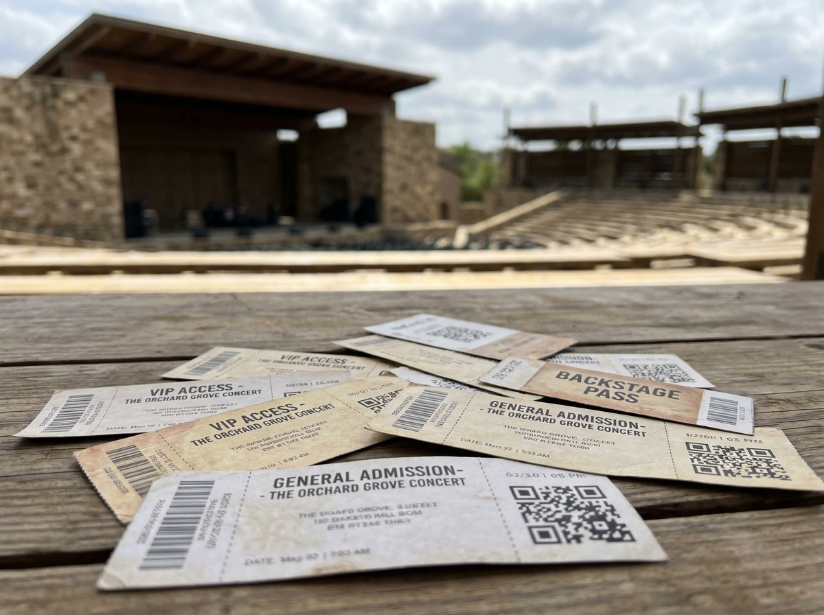 Different types of event tickets, including VIP and general admission passes.