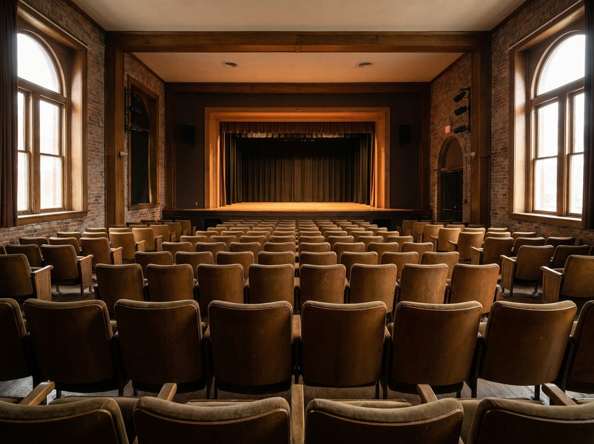 An empty local theater in Aurora prepared for a performance.