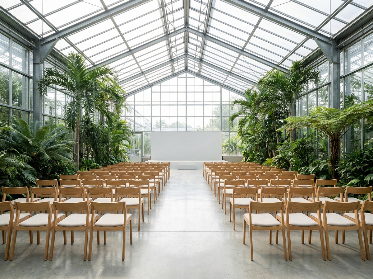 An indoor event space in Aurora set up for a daytime event.
