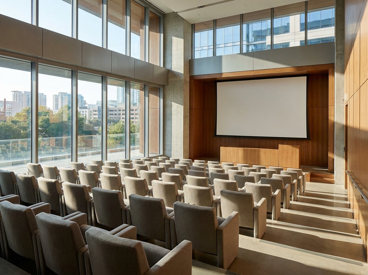 An empty conference hall in Austin ready for a corporate event.