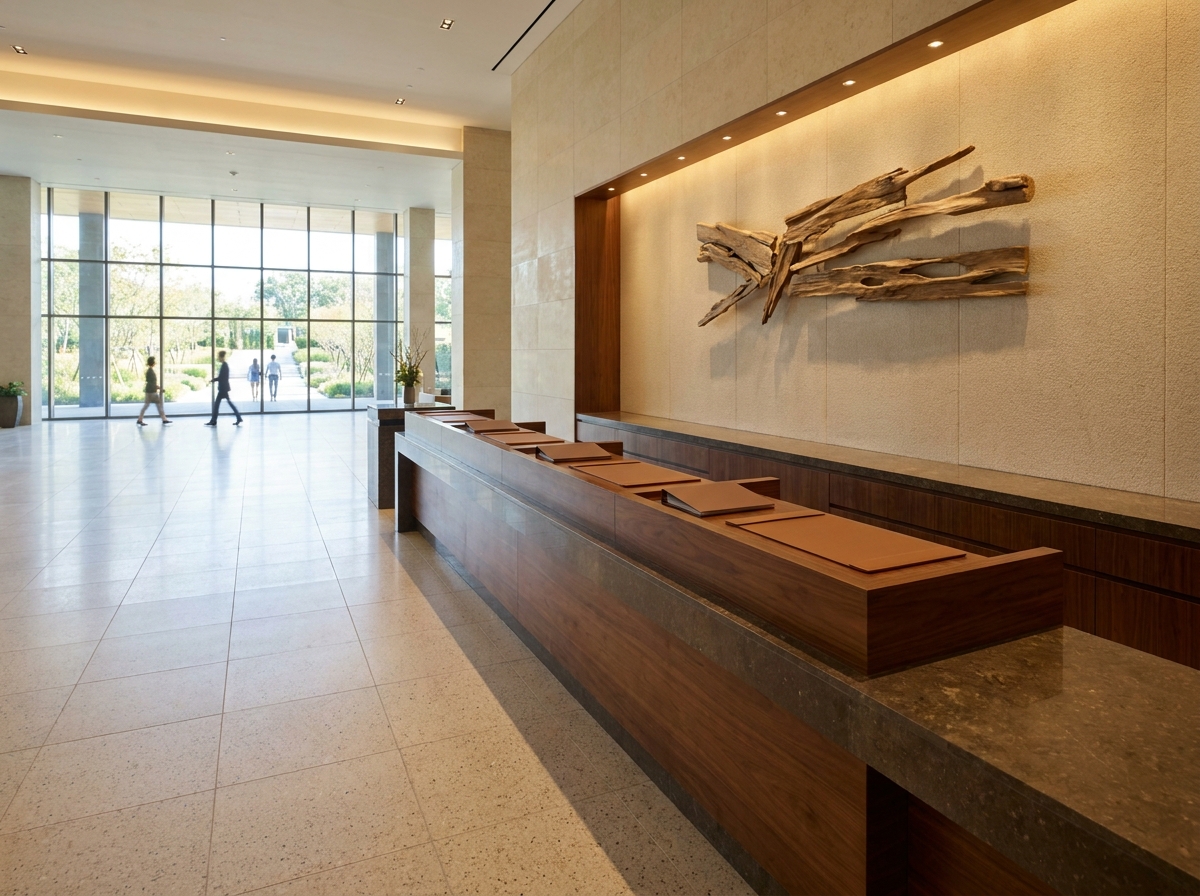 A registration desk prepared for a business event in Austin.
