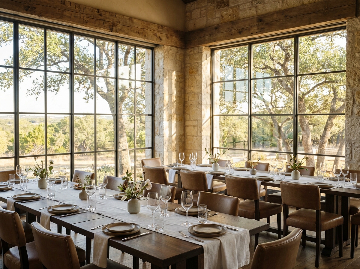 A private room in an Austin restaurant set up for a professional networking event.