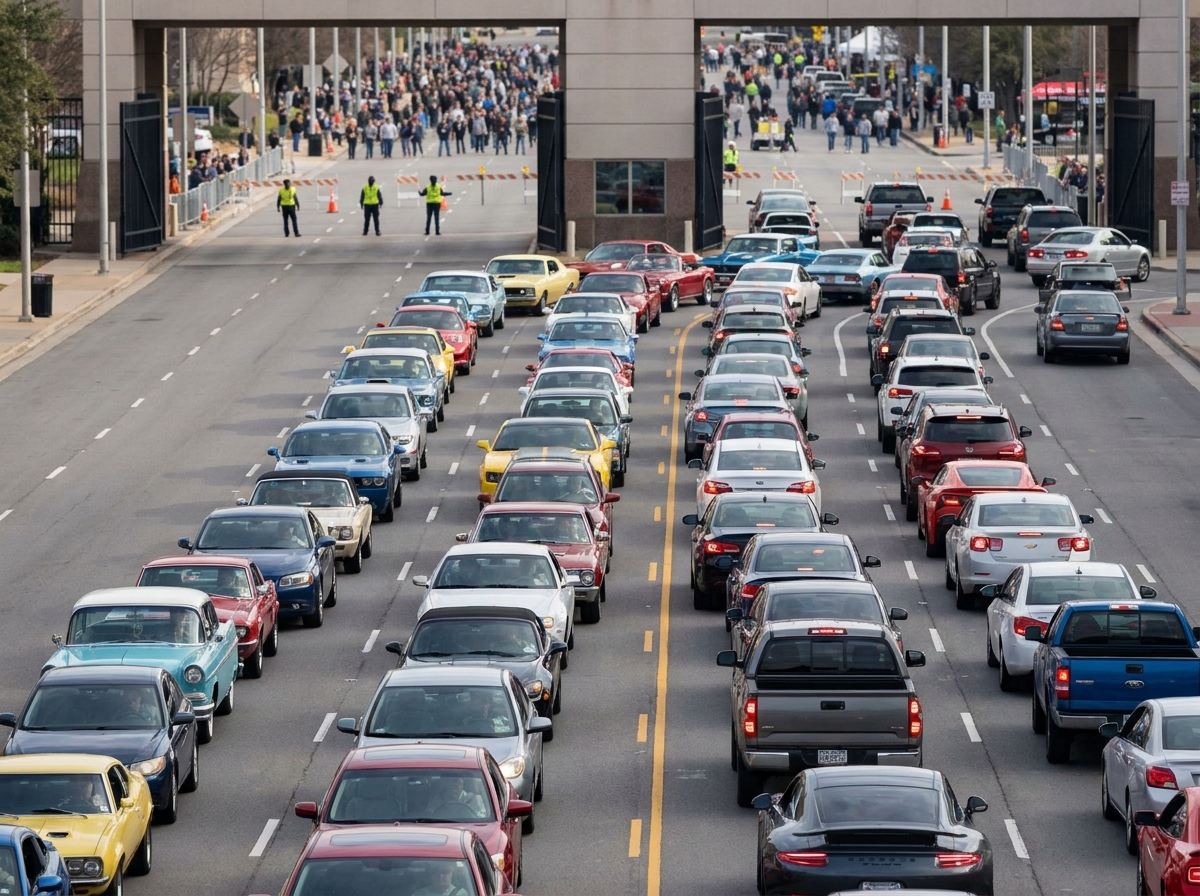 The organized entrance to an auto event, showing a smooth check-in process.