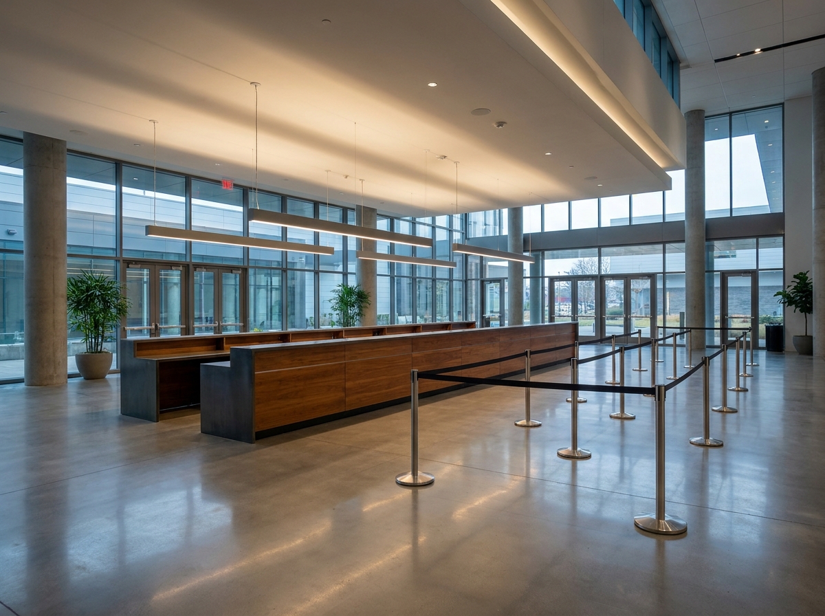 A professional and empty check-in area for a corporate awards gala.