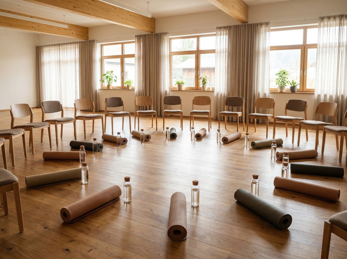 An empty room prepared for a local parenting workshop event.