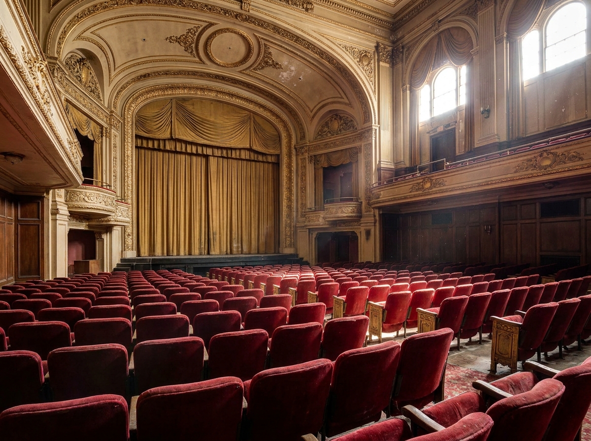 An empty, elegant theater in Baltimore, ready for a comedy show.