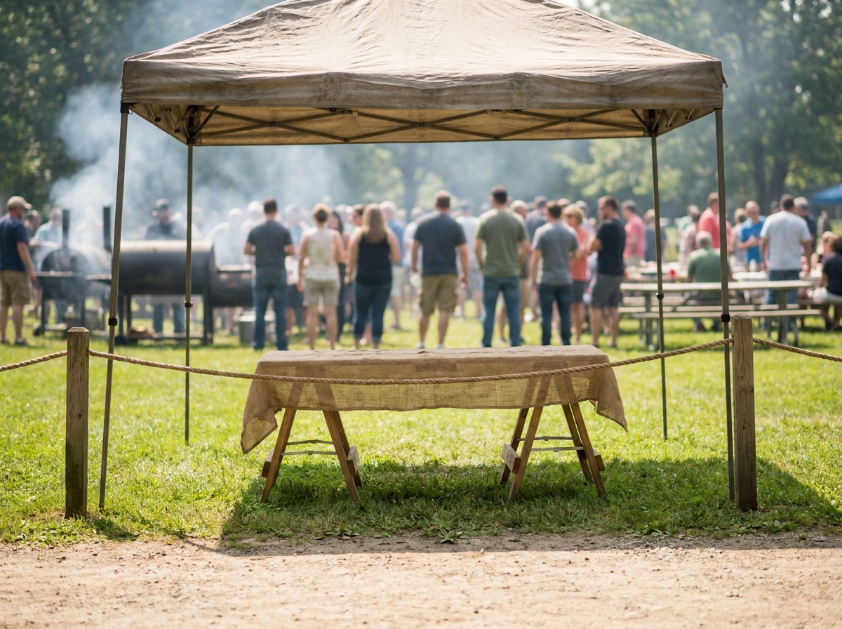 The check-in area for a community cookout event.