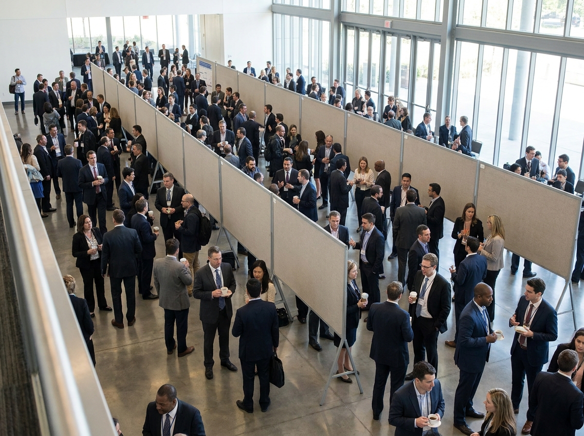 Attendees networking during a break at a professional life sciences conference.