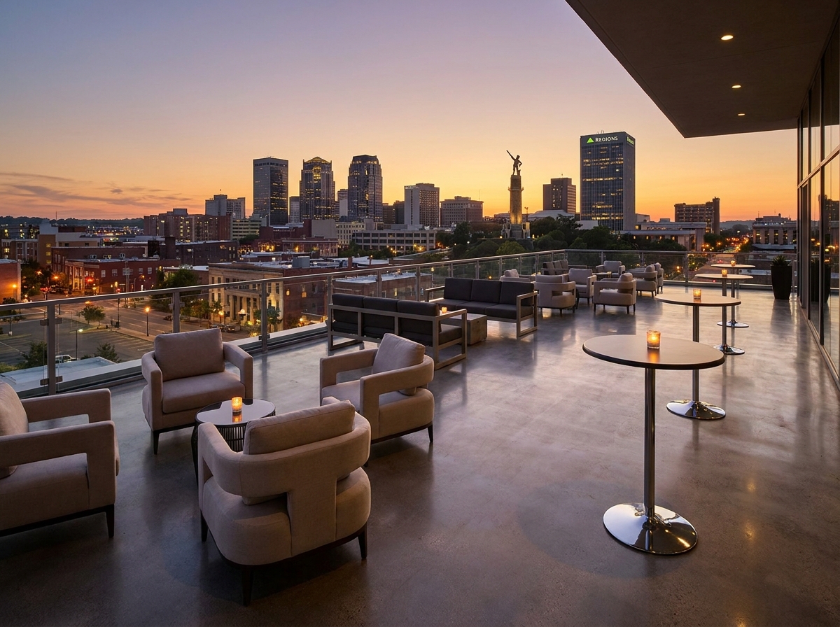 Rooftop venue in Birmingham set up for a networking event.