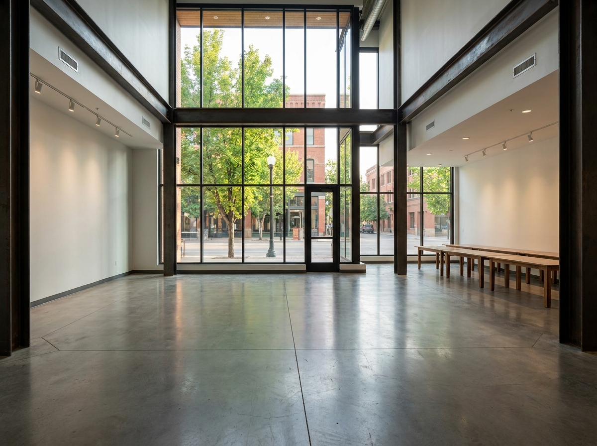 An empty, modern event space in downtown Boise, ready for attendees.
