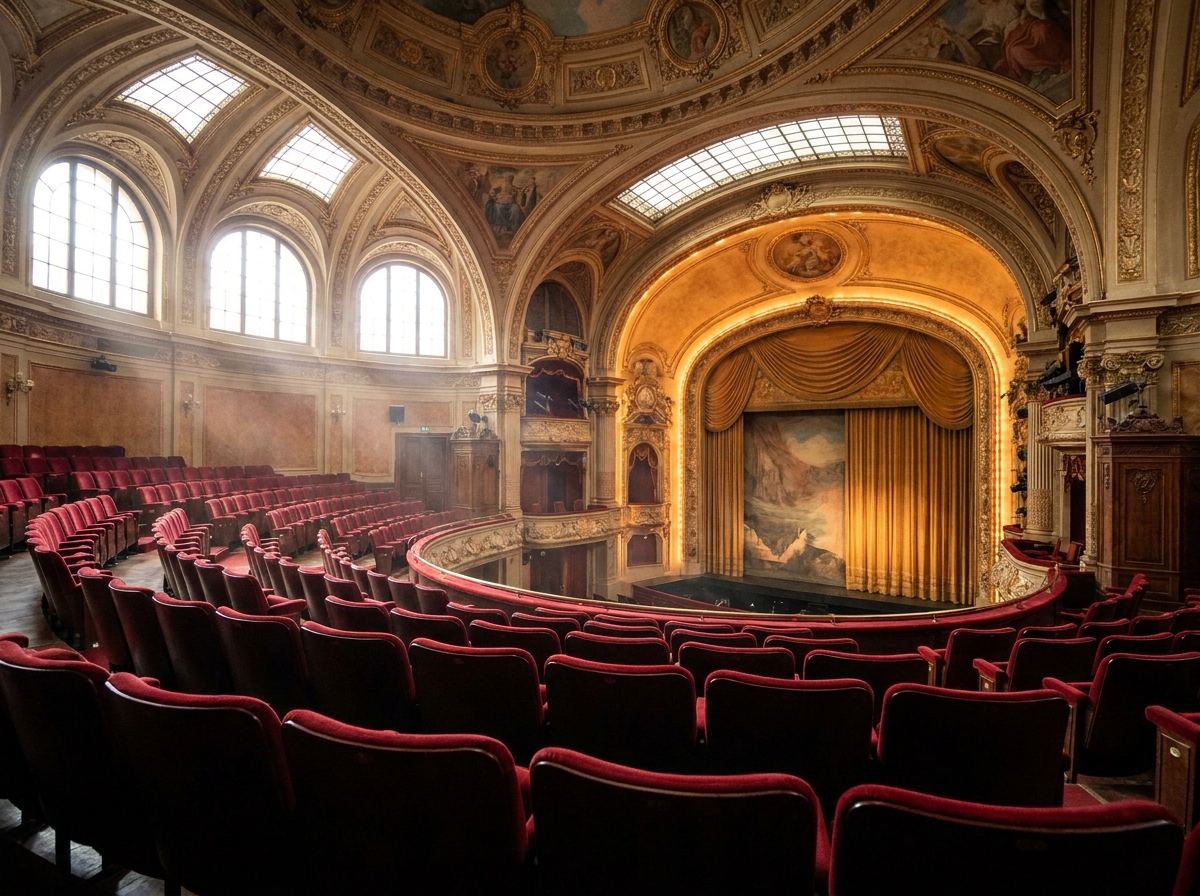 Interior of an empty, historic theater in Boston.