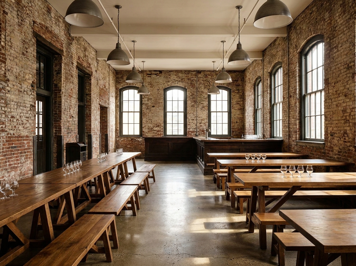 A Boston brewery taproom set up for a food and drink event.